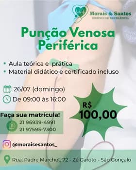 Curso Punção Venosa Periférica em São Gonçalo