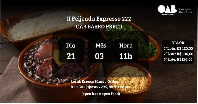 Imagem do II Feijoada Expresso 222 OAB BARRO PRETO