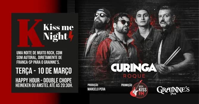 Imagem do KISS ME NIGHT - Grainne's apresenta CURINGA ROQUE