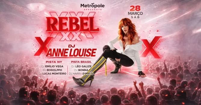 Imagem do REBEL XX com ANNE LOUISE - Sábado - 28/MARÇO