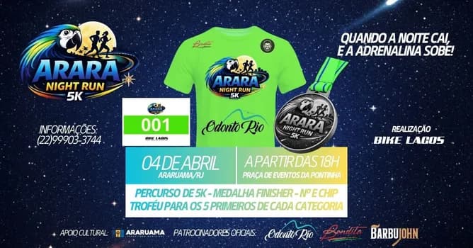 Imagem do 1º ARARA NIGHT RUN 5K - QUANDO A NOITE CAI E A ADRENALINA SOBE!