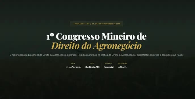 Imagem do 1º Congresso Mineiro de Direito do Agronegócio ABRADA 2026
