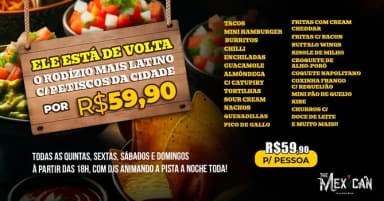 18H SÁBADO | RODÍZIO COMPLETO OPEN FOOD & PETISCOS + RODADAS DUPLAS c/ DJs em Belo Horizonte