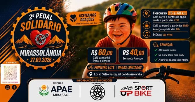 Imagem do 2º Pedal Solidário de Mirassolândia em prol APAE Mirassol