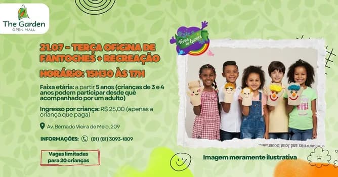 Imagem do 21/07 (terça) - Oficina de Fantoche + brincadeiras com a Recrearte