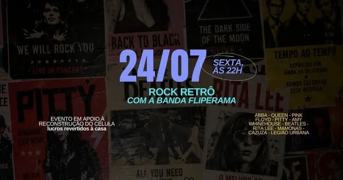Imagem do 24/07 (SEX) NOITE DE ROCK RETRÔ COM FLIPERAMA(SHOW BENEFICENTE)