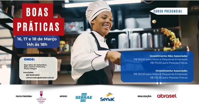 Imagem do ABRASEL | BOAS PRÁTICAS EM COMÉRCIO DE ALIMENTOS - 16/03 À 18/03