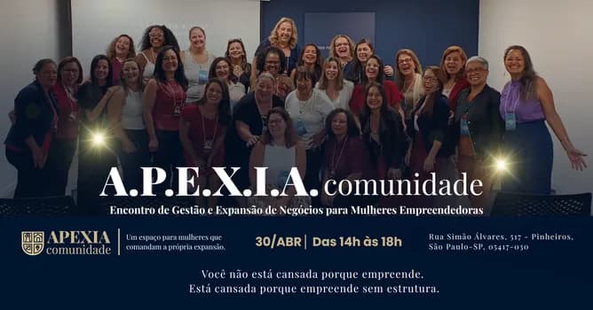 Imagem do APEXIA comunidade: Território de gestão para mulheres de negócios. Encontro em Santo Amaro