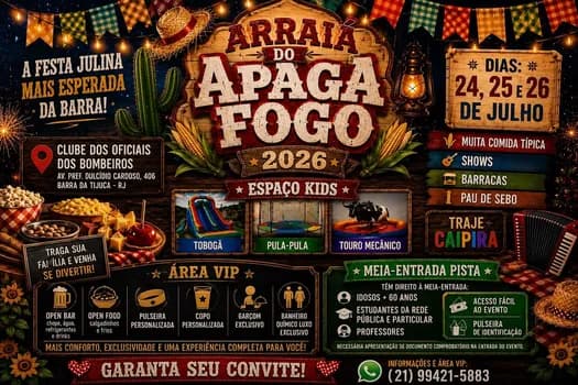 Imagem do Arraiá do Apaga Fogo 2026 3 Dias de Festa Julina na Barra da Tijuca