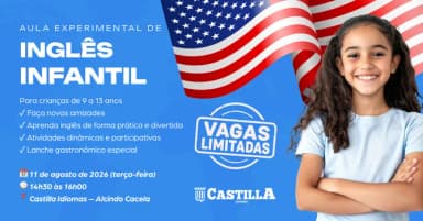 Aula Experimental de Inglês Infantil 9 A 13 ANOS Gratuita em Belém