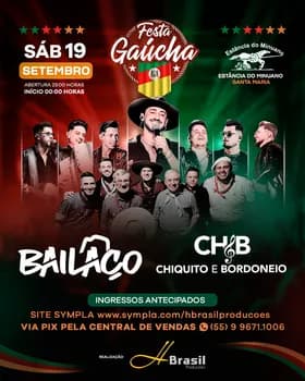 Imagem do Bailaço + Chiquito e Bordoneio dia 19 de setembro na Festa Gaúcha na Estância do Minuano