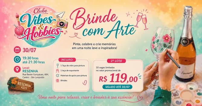 Imagem do Brinde com Arte - Vivência de pintura em taça