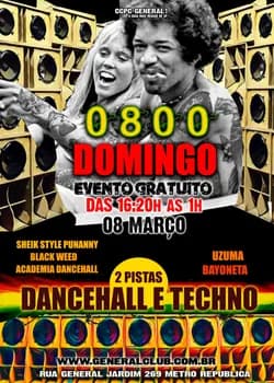 Imagem do CCPC 08/03 DOMINGO 0800 - DANCEHALL, RAGGAMUFFIN + TECHNO - todos FREE das 16h as 1h!