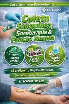 Imagem do CURSO COLETA SANGUÍNEA + SOROTERAPIA+ PUNÇÃO VENOSA (3 EM 1) BH