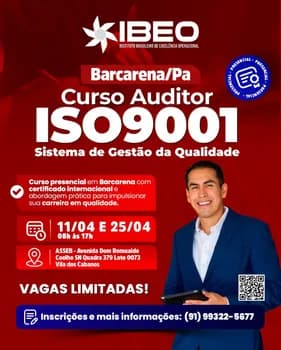 Imagem do Curso de Auditor Interno ISO 9001 - Barcarena / Abril-26