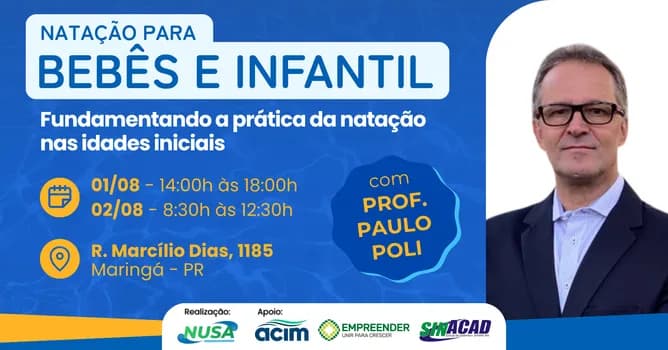 Imagem do Curso de Natação para bebês e infantil com Prof. Paulo Poli (01 e 02 de agosto de 2026)