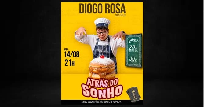 Imagem do Diogo Rosa - Atrás do Sonho - Sexta 14 de Agosto às 21:00 - Joker Comedy Bar VV