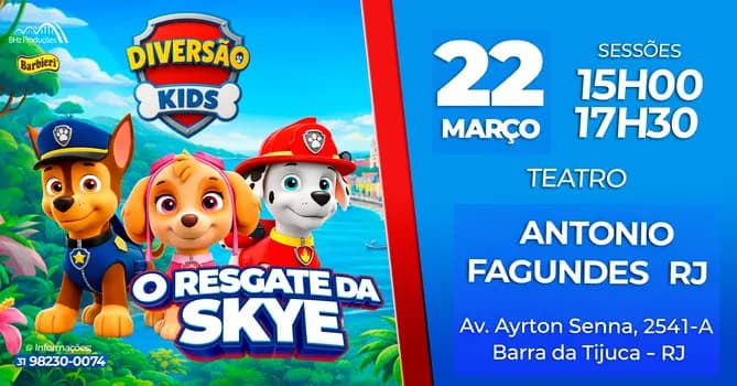 Imagem do DIVERSÃO KIDS * O RESGATE DA SKYE AO VIVO 22 DE MARÇO ANTONIO FAGUNDES