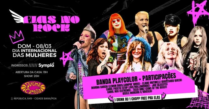 Imagem do ELAS NO ROCK - Dia Internacional das Mulheres - Banda Playcolor + participações