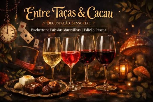 Imagem do Entre Taças & Cacau - Degustação Sensorial Buchette no País das Maravilhas | Edição Páscoa