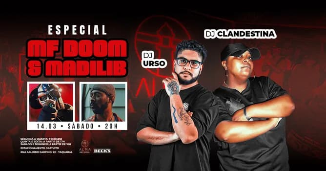 Imagem do ESPECIAL MF DOOM & MADLIB POR DJ CLANDESTINA E DJ URSO NO ALMA GREY BOWL | 14.03