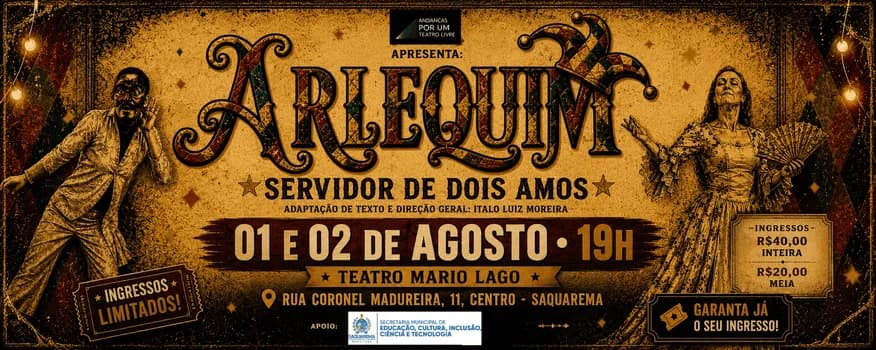 Imagem do Espetáculo Teatral: Arlequim, Servidor de Dois Amos 01/08/2026