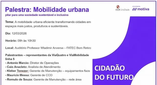 Imagem do Evento com empresa Motiva - Mobilidade Urbana: Pilar para uma Sociedade Sustentável e Inclusiva