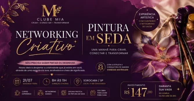 Imagem do Evento de Networking Feminino Criativo Clube MIA em Sorocaba - com Oficina de Pintura em Seda