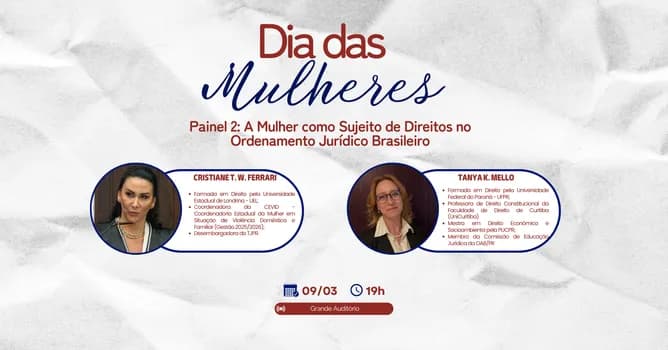 Imagem do EVENTO DIA DAS MULHERES - 2º Painel (09/03 - 19h00) - Grande Auditório