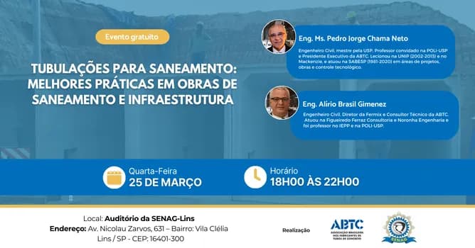 Imagem do Evento: Tubulações para saneamento: Melhores Práticas em Obras de Saneamento e Infraestrutura
