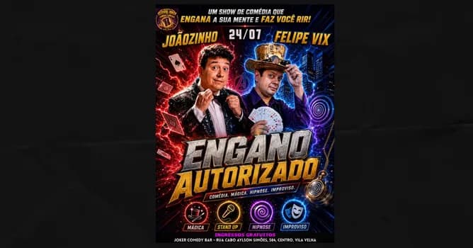 Imagem do Festival Joker - Joãozinho e Felipe Vix - Engano Autorizado - GRATUITO - Sexta 24 de Julho às 21:00