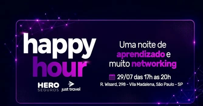 Imagem do Happy Hour Just Travel e HERO Seguros