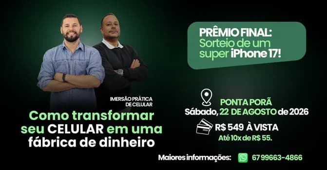 Imagem do Imersão Prática de Celular: Transforme seu Smartphone em uma Fábrica de Dinheiro | Ponta Porã - MS