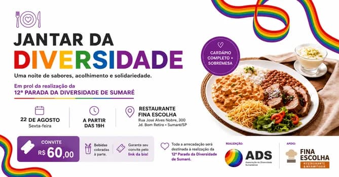 Imagem do Jantar da Diversidade Em prol da 12ª Parada da Diversidade de Sumaré