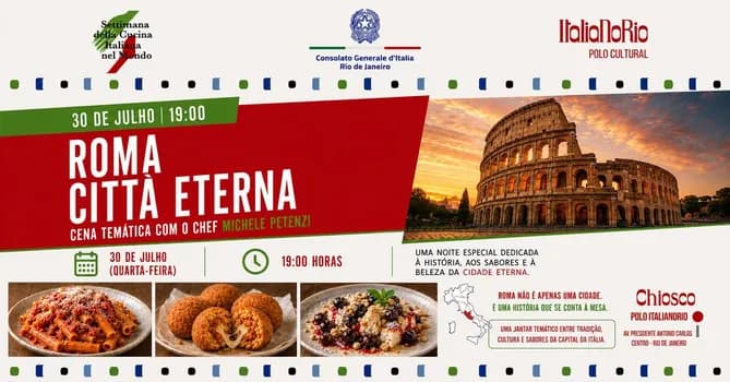 Imagem do JANTAR TEMATICO DA REGIÃO LAZIO COM O CHEF MICHELE PETENZI - ROMA A CIDADE ETERNA