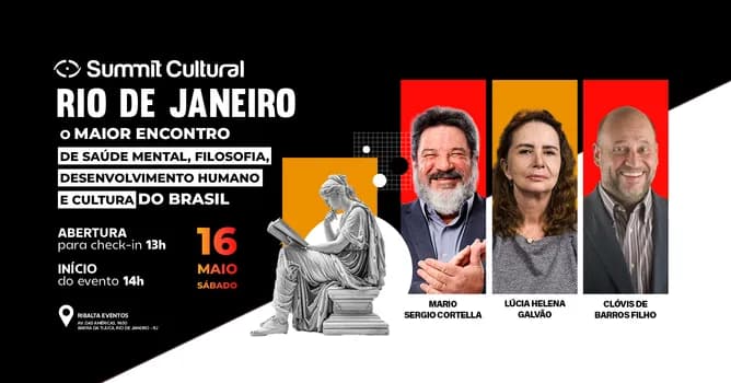 Imagem do Lúcia Helena Galvão, Cortella e Clóvis de Barros no Rio de Janeiro - Summit Cultural Alma Talks