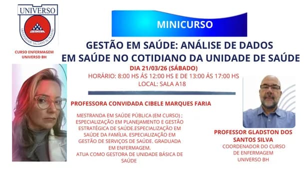 Imagem do MINI CURSO: GESTÃO EM SAÚDE - ANÁLISE DE DADOS EM SAÚDE NO COTIDIANO DA UNIDADE DE SAÚDE
