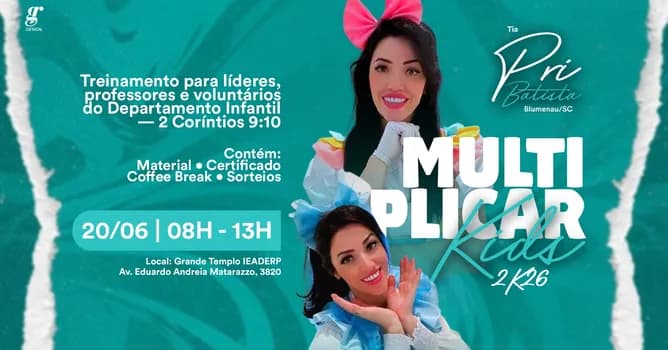 Imagem do MULTIPLICAR KIDS 2026 - Treinamento para líderes, professores e voluntários do Departamento Infantil