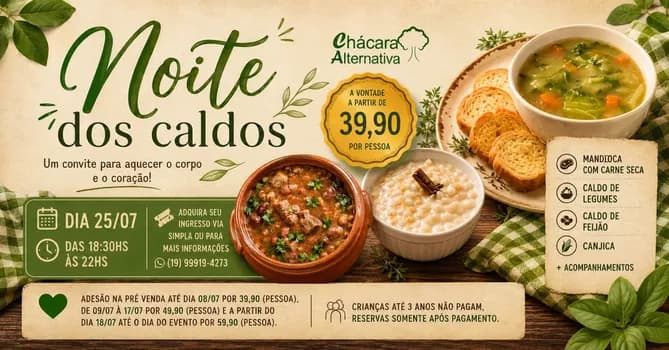 Imagem do NOITE DOS CALDOS - CHÁCARA ALTERNATIVA