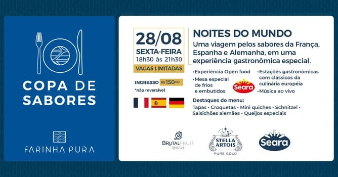 Imagem do Noites do Mundo: Uma experiência gastronômica inspirada na Alemanha, França e Espanha.