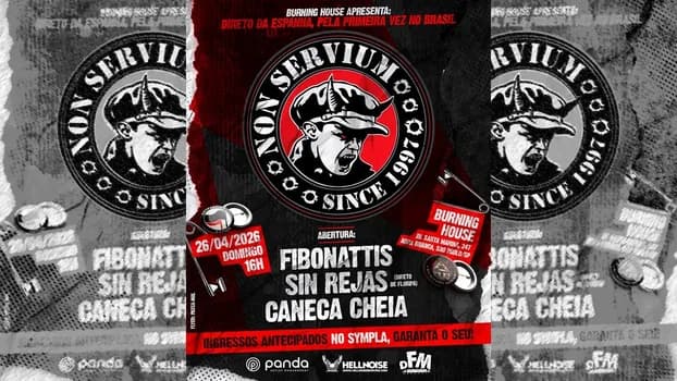 Imagem do NON SERVIUM NA BURNING HOUSE COM FIBONATTIS, SIN REJAS e CANECA CHEIA