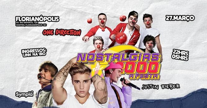 Imagem do Nostalgias 2000 A Festa: 1D vs Justin Bieber - Edição FLORIANÓPOLIS - Av. Rio Branco, 729, Centro