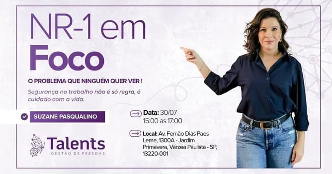 Imagem do NR-1 em foco| Riscos Psicossociais: O problema que ninguém quer ver! - Presencial