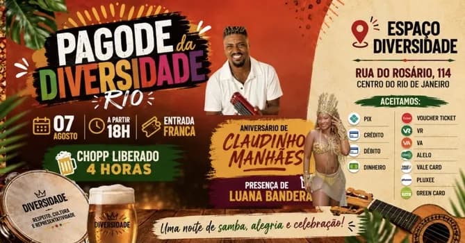 Imagem do PAGODE DA DIVERSIDADE - RIO - 07 AGOSTO (NIVER CLAUDINHO MANHÃES)