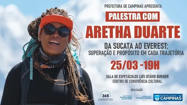 Imagem do Palestra com Aretha Duarte - Da Sucata ao Everest: superação e propósito em cada trajetória