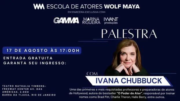 Imagem do PALESTRA COM IVANA CHUBBUCK NA ESCOLA DE ATORES WOLF MAYA - RJ