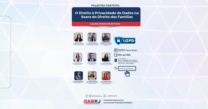 Imagem do Palestra Gratuita - O Direito à Privacidade dos Dados na Seara do Direito das Famílias - 21/07