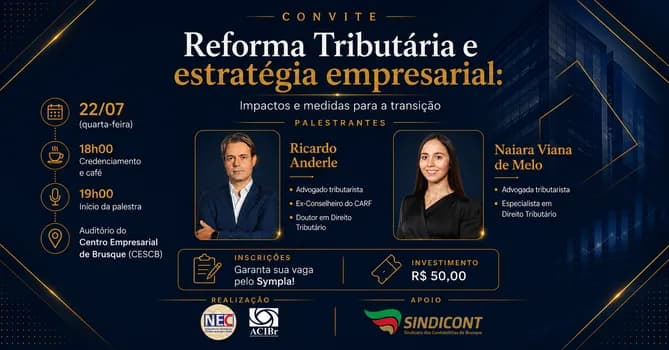 Imagem do Palestra: Reforma Tributária e estratégia empresarial: Impactos e medidas para a transição