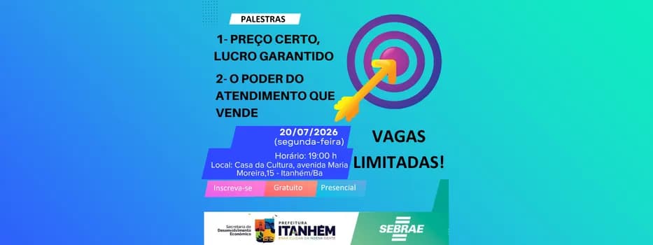 Imagem do Palestras: Preço Certo, Lucro Garantido e O Poder do Atendimento que Vende - Itanhém