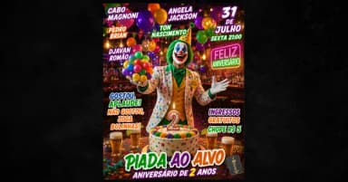 Piada Ao Alvo Aniversário de 2 Anos - INGRESSOS GRATUITOS - Sexta 31 de Julho às 21:00 - Joker VV em Vila Velha